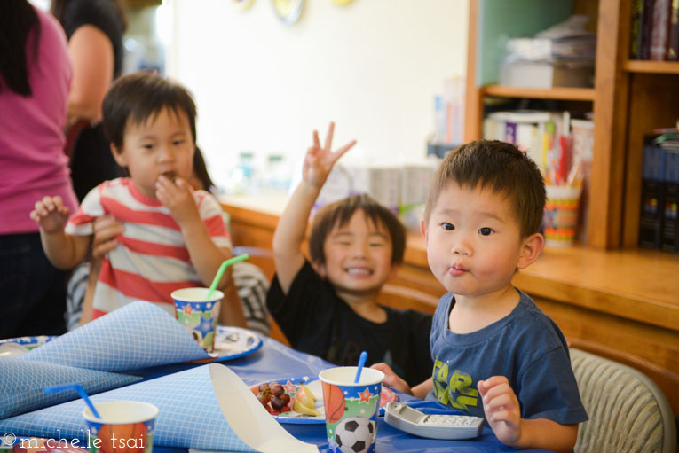 Unfortunately, Phil got delayed while picking up the food for lunch and so the boys kinda had to fend for themselves for a while. Thankfully, the snack table seemed to be keeping them busy for the time being. 