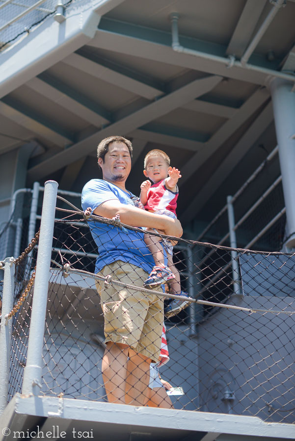 This boy required his daddy to carry him up and down the many, many narrow and steep stairs on this ship.