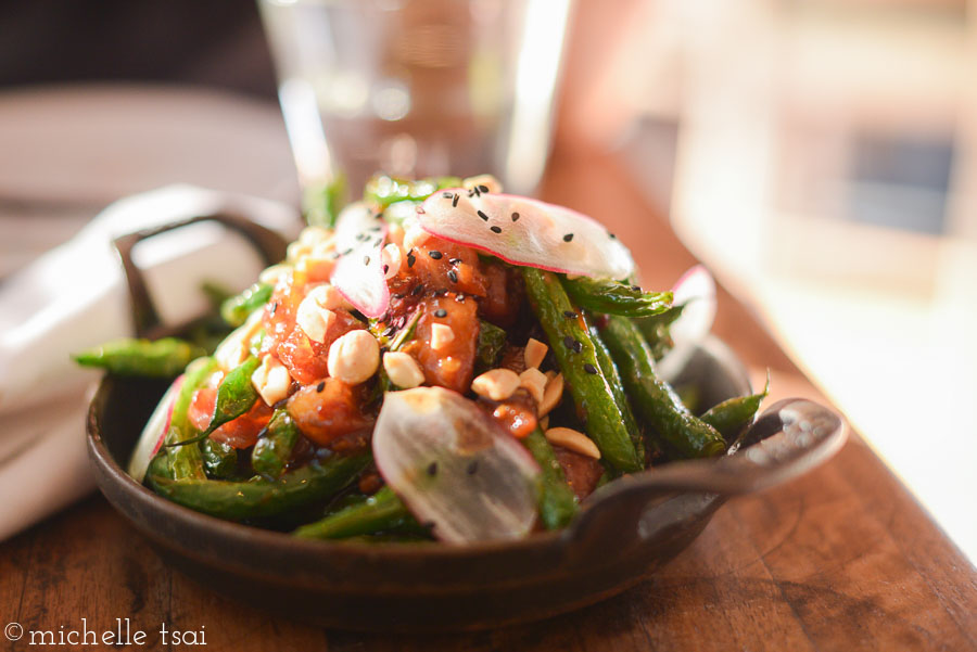 Then came these green beans with about a hundred other things thrown in with them. Sadly, these were a travesty. We're finding that anything labeled "Asian" by a non-Asian specific restaurant just tends to be overly soy sauced and super salty as a result. A travesty, I tell ya.