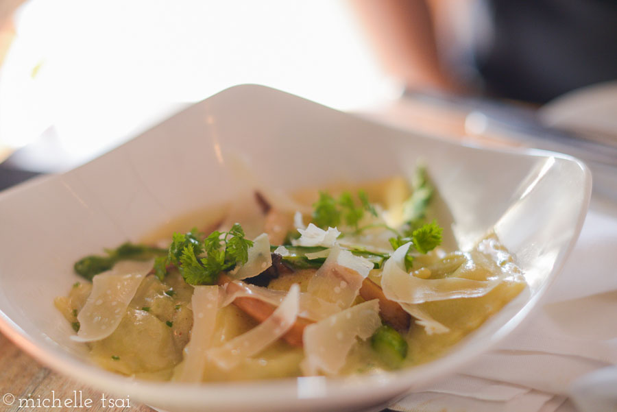 I think these were some kind of seafood (maybe lobster? crab?) ravioli. Delicious.