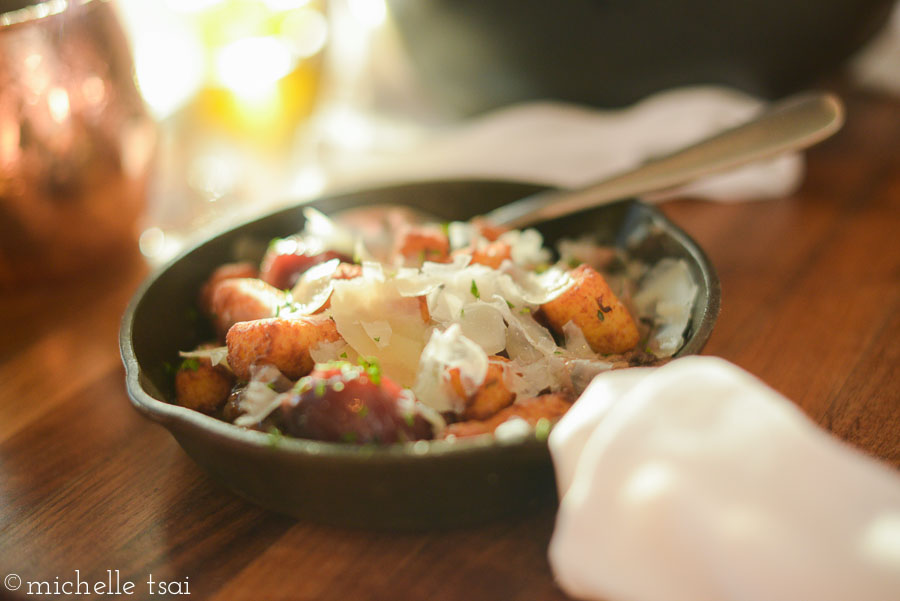 Tater tots with truffle oil and shaved Parmesan. Serious case of our eyes being bigger than our stomachs.