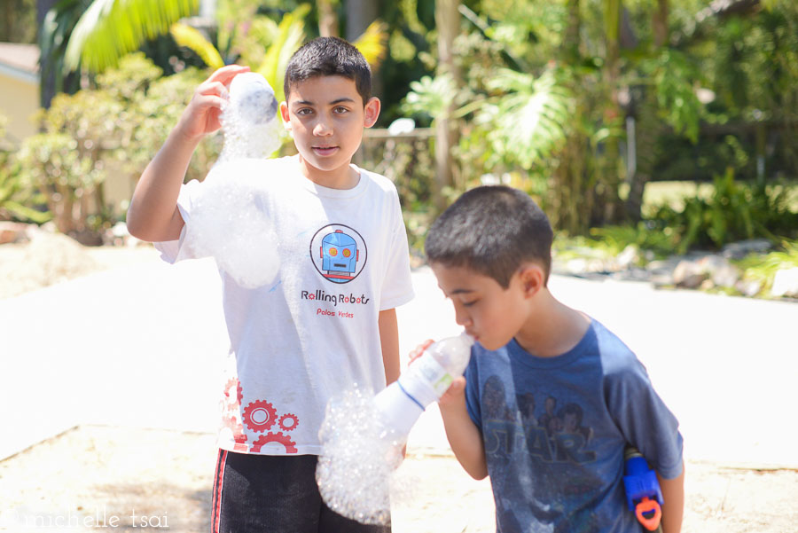 Soap bubble snakes.