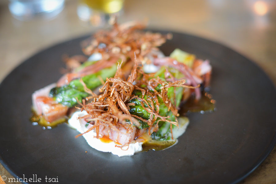 Lamb belly, braised lettuce, mushroom hay, yogurt curds. Also very good but quickly going beyond feeling stuffed.