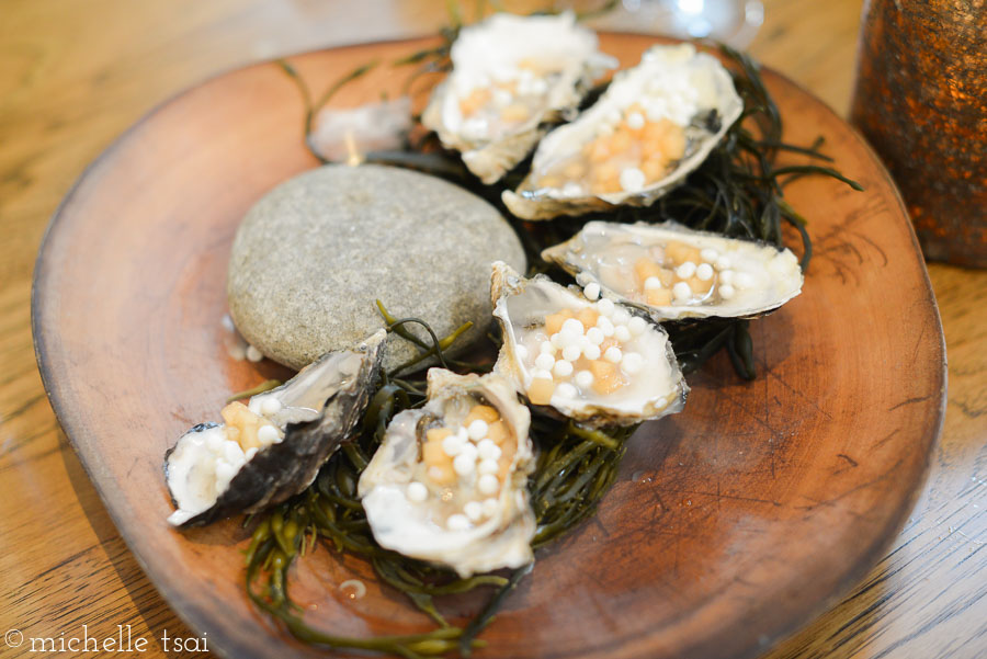 OYSTERS & PEARLS- FENNEL APPLE MIGNONETTE / HORSERADISH PEARLS. Phil liked these, I tolerated them. This is our usual m.o. when it comes to raw oysters. I think it's because I always get a sandy one and that kills it for me. 