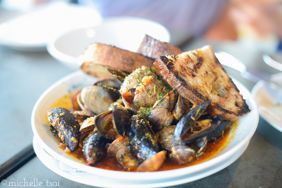 Mussels & Clams. housemade spicy ‘nduja sausage. fennel seed. preserved lemons. grilled bread.