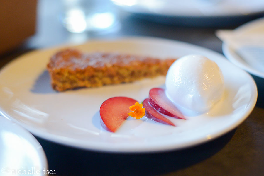 Butterscotch Coconut Tart. fresh coconut sorbetto. santa rosa plums. We awkwardly met the pastry chef thanks to a work connection from Phil. But she was very nice and sent this out for us. It was awesomeness personified. I still have dreams about that butterscotch coconut tart. Wow.