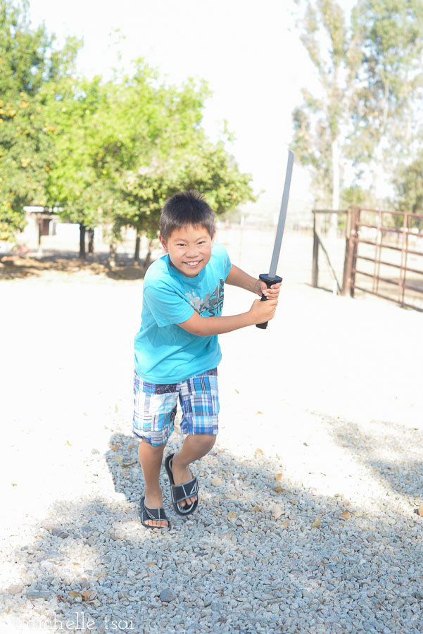 The wooden katanas were a bit hit. And so far, no stitches have been needed, so everybody wins.