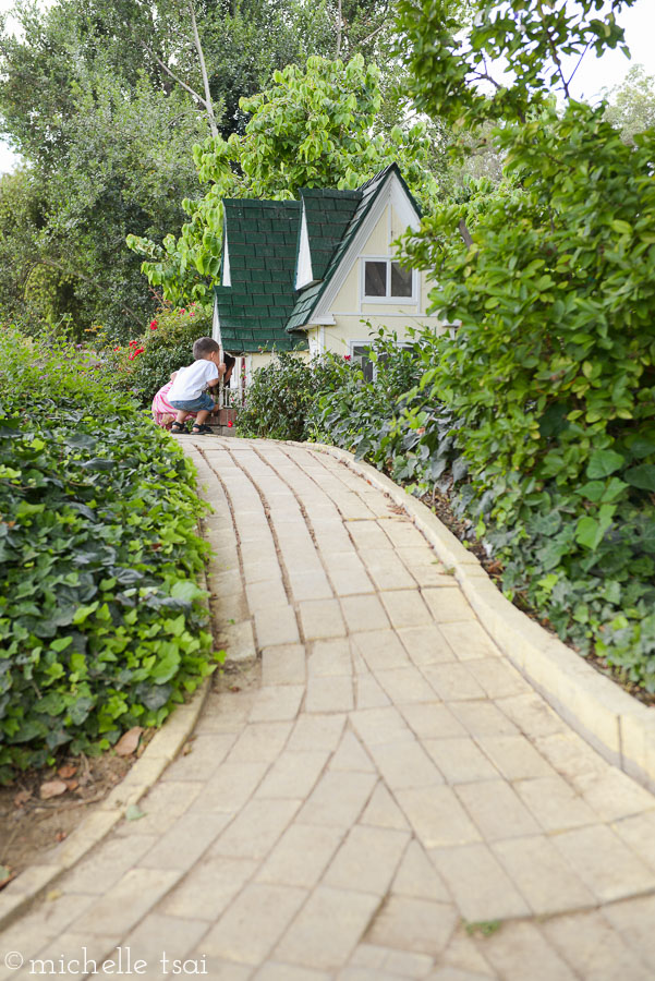 They just love this miniature house in this little garden.