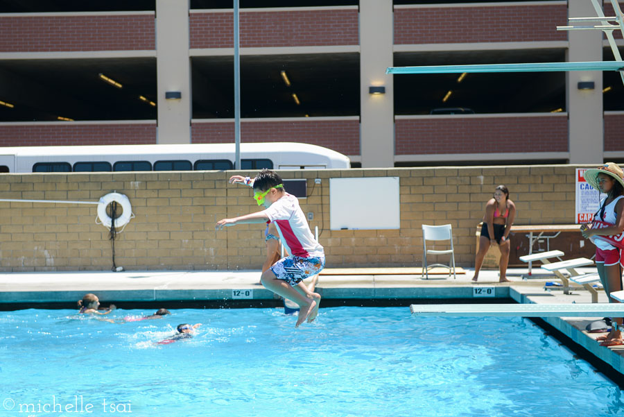 The highlight for the kids? The afternoon swimming. Especially since it was a crazy hot weekend. This boy needed some coaxing to jump off the lower diving board, but he loved it once I kinda made him try it.