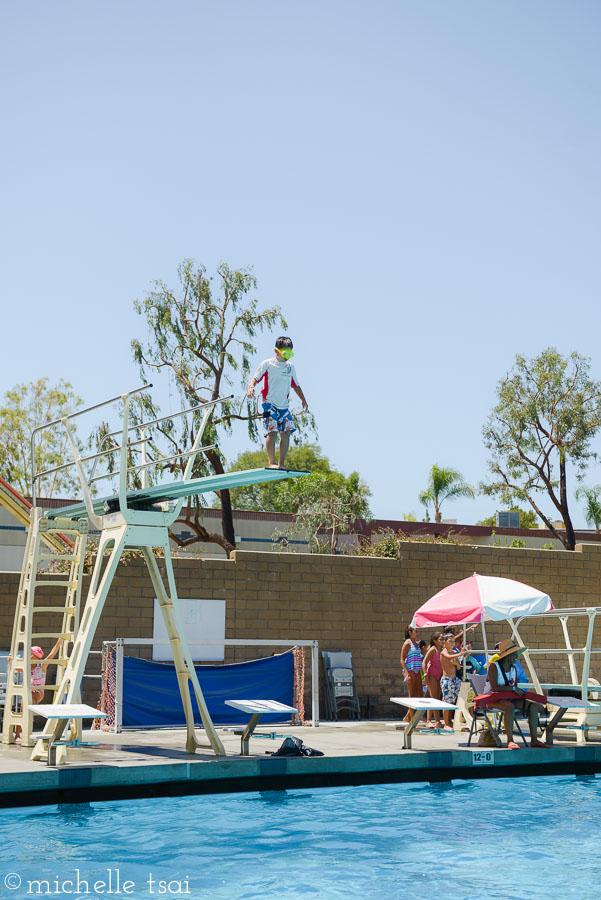 Eventually, he decided to try the high dive, too.