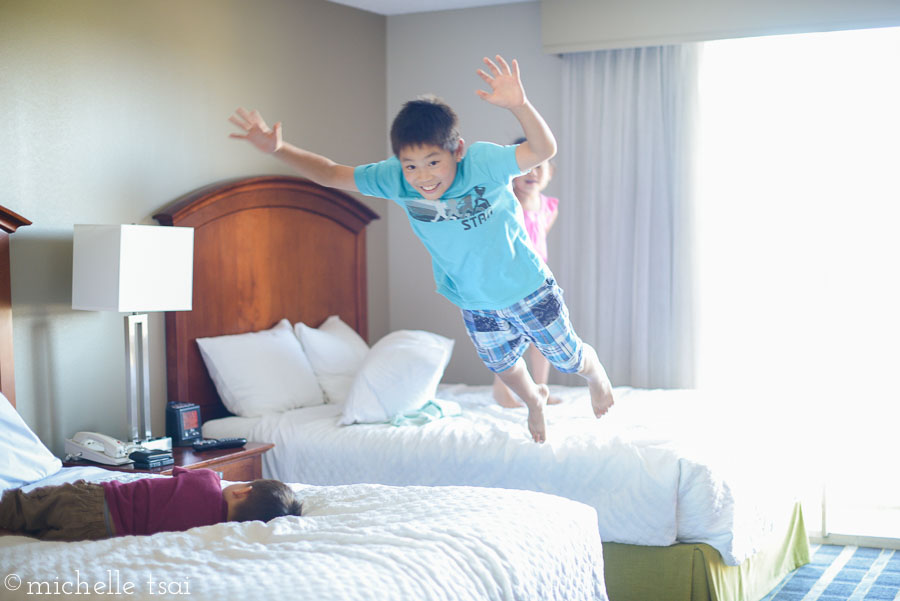 No proper hotel stay is complete without some bed-to-bed leaping.