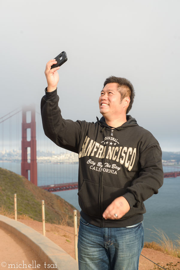 And then we made our way to the other side of the bridge just as the fog started to roll in. This is what happens when the kids declare themselves totally over taking any more pictures with the bridge. More time of selfies, then!