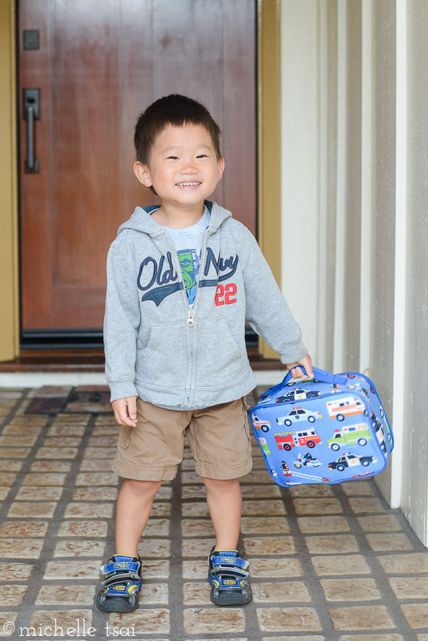 SOOOOO excited for preschool. And the fact that he gets to take a Minion backpack (filled with spare undies and shorts for the occasional oops), and a lunchbox just like his older siblings.