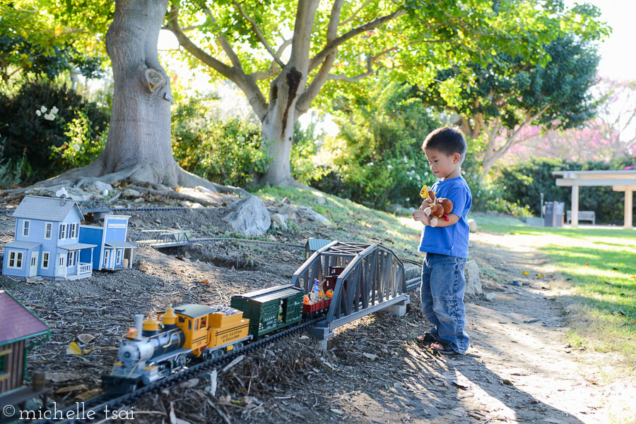 He was quickly cheered again though when we discovered there was another train set up outside, too.