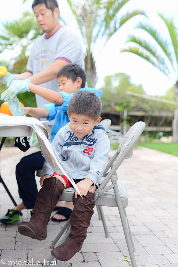 This boy pretty much wears whatever shoes that can get him out into the backyard the quickest. 