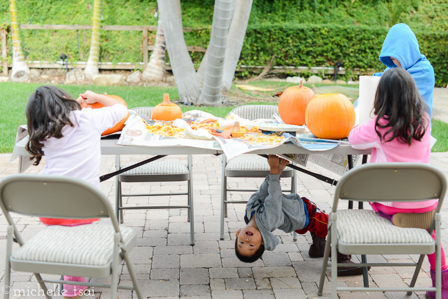 There's only so much pumpkin carving this boy can take.