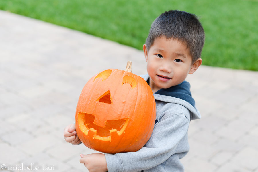 He didn't actually want to touch any part of his pumpkin once he decided this whole activity was much too messy for his liking.