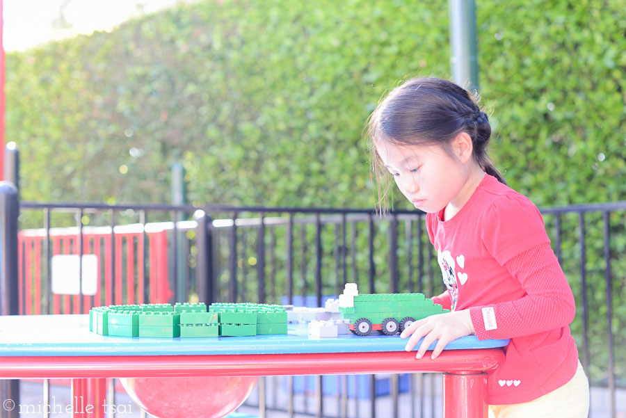 It was exceptionally uncrowded at Legoland that day so there were hardly any lines for the rides. Except for the Sky Cruiser. For some reason, that one is always 45 minutes no matter which day it is. Thankfully they have this middle area for the kids to build and play in.