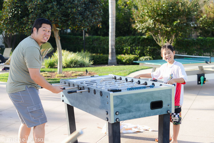 Squeezing in a quick foosball game before they had to take off for their Midway overnighter while the rest of us hung out at the hotel.