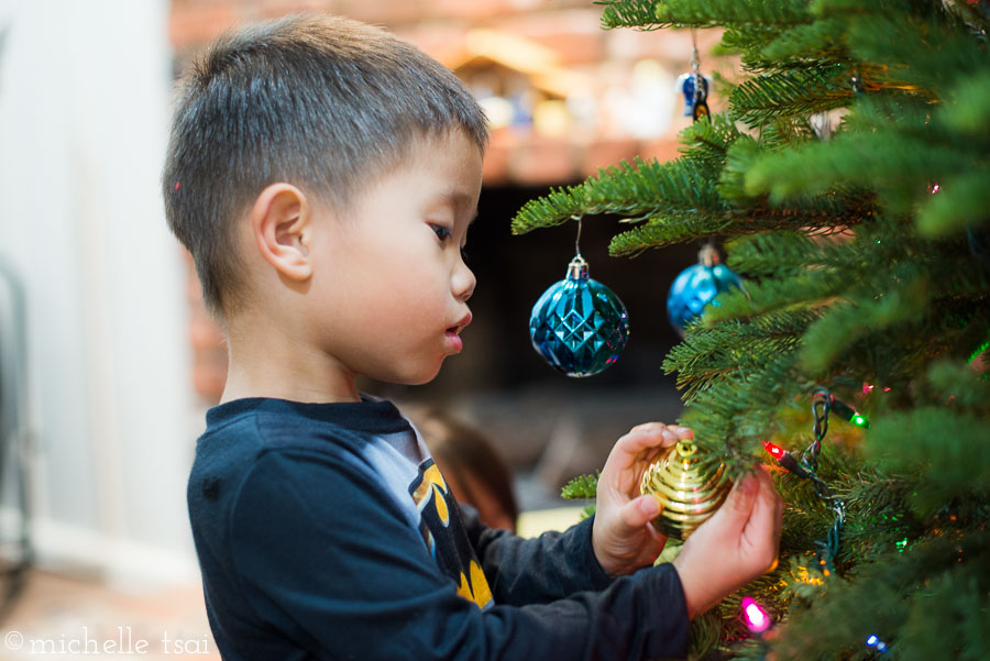 Still working hard at hanging up those ornaments.