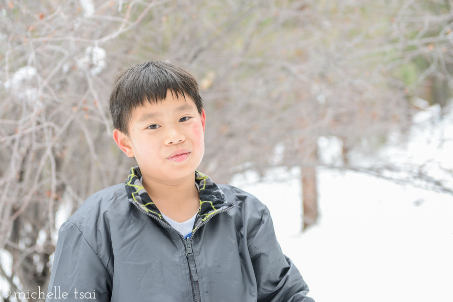 All fun and games until Mikey got hit on the ear/cheek with a chunk of ice that fell off one of the trees overhead.