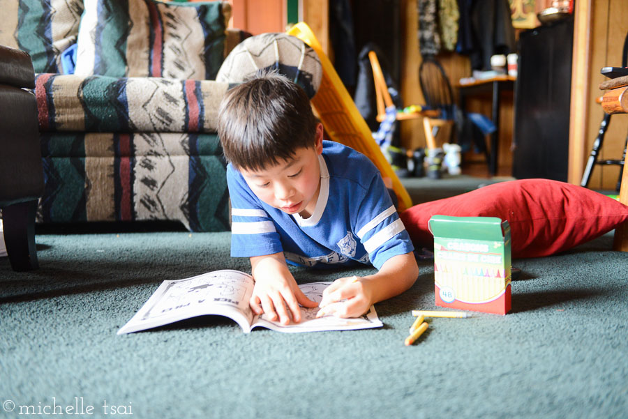 Also a good time to catch up on his coloring.