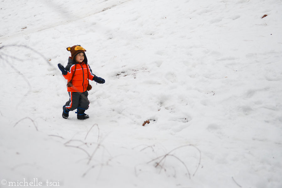 Baby brother wasn't thrilled about missing out on the snowball battle so he immediately took steps to rectify the situation.