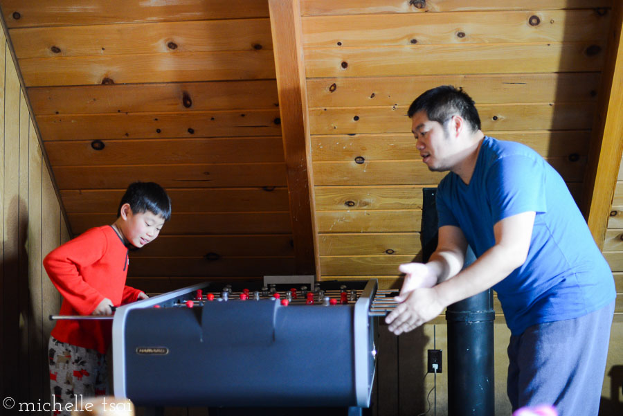 Daddy promised Mikey a foosball match and they just barely squeezed it in before it was time to pack up and head out.