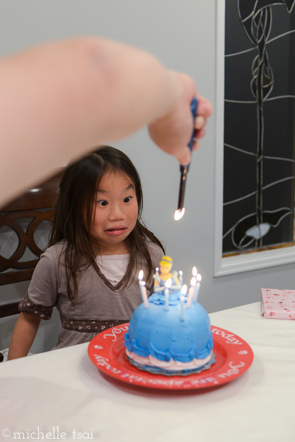 Lemme just say right now- there is no good way to put candles on a doll cake without it looking like we're setting her dress on fire.