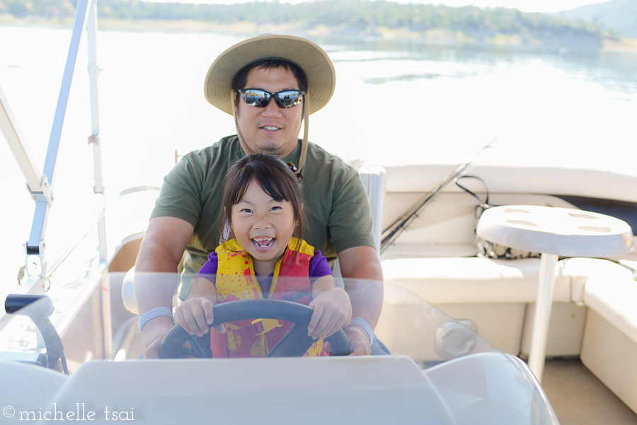 Our own personal Gilligan. Heh heh, she was enjoying driving the boat a leetle too much.