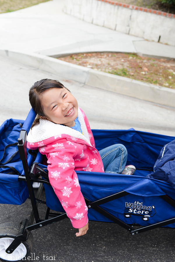 It's good to be one of the younger two who still get to ride in the wagon instead of making her wittle wegs walk. (Insert eye-roll here.)