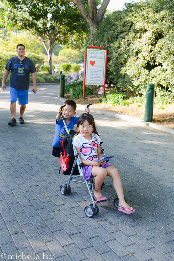 Hey, what's wrong with this picture? (In other news, we have officially graduated out of our double stroller days! Actually, I don't even remember the last time we used it but just realized on this trip that we now go most places with no stroller at all. Although if Lauren had her way...)