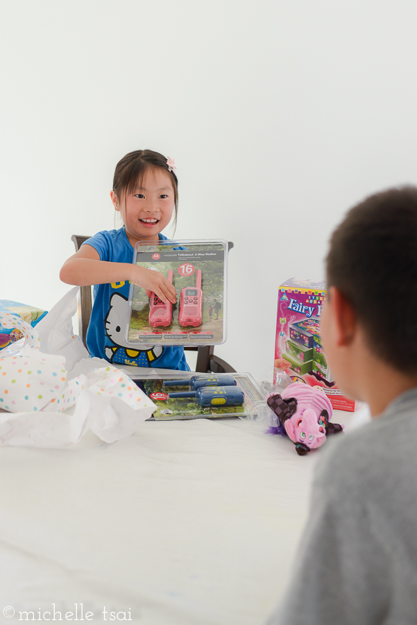 Also her long wished for walkie talkies. A set in pink and a set in blue so they could all radio each other. Sometimes having four just works out perfectly.