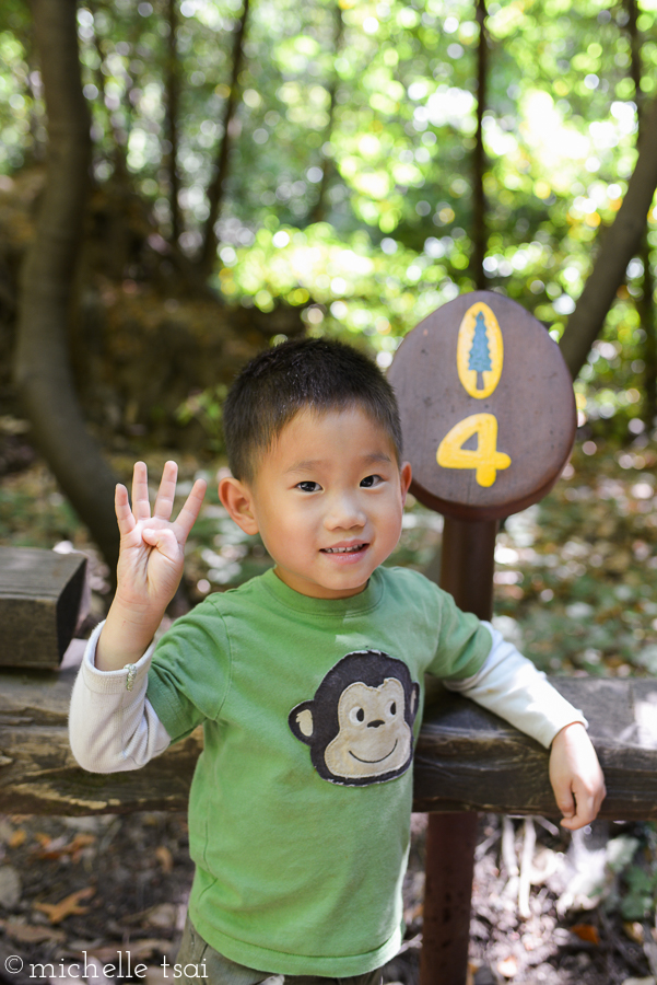 Jonah thought it was really nice of the tree people to put in this "4" marker just for him.