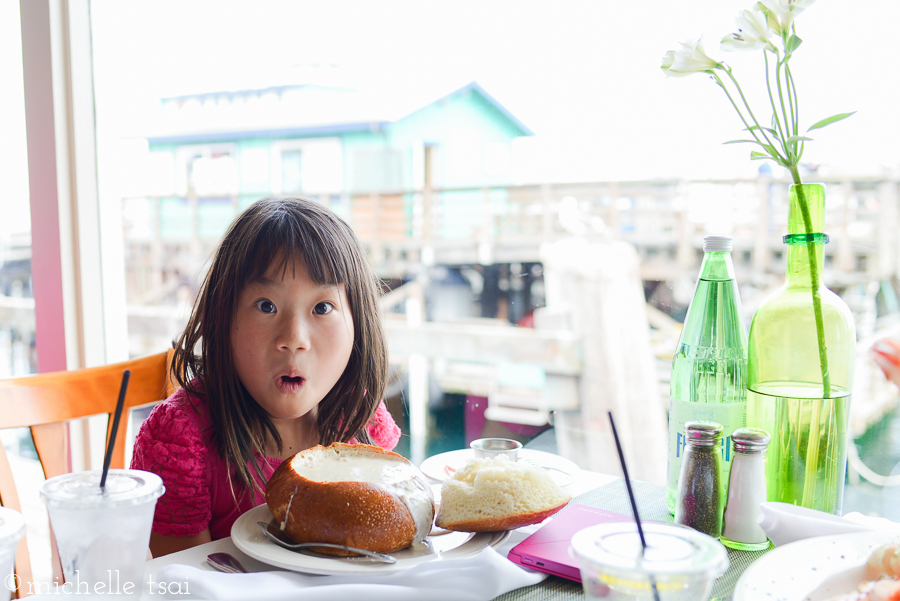 This girl got a clam chowder bowl all to herself.