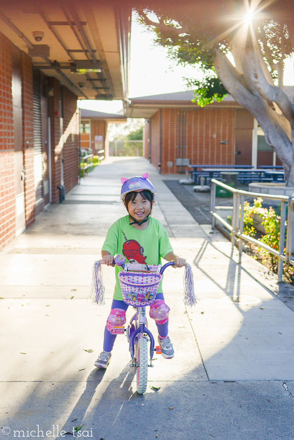 One of Lauren's requests was to learn to ride her bike. All smiles and eager to get this show on the road.