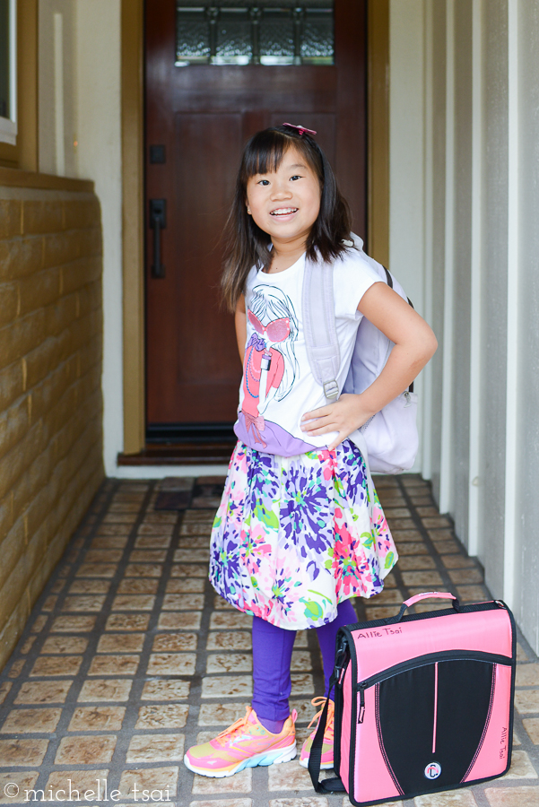 So excited for fourth grade because it means she gets a binder like her brother. Only hers is pink.