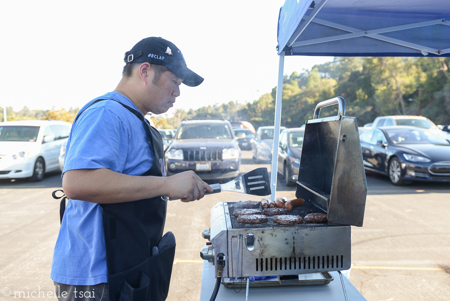 Daddy was a trooper and stood in front of a smoking hot fire on a crazy hot day so he could still grill for us. Meat. Yum. 