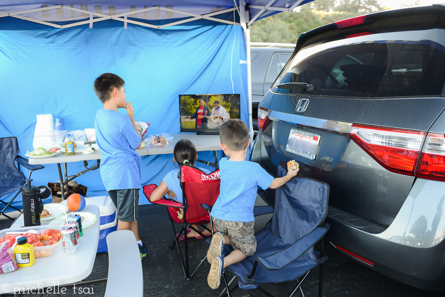 And a media break. FIngers and toes crossed that the van would start later after using the battery to power the TV to keep an eye on them Trojans.