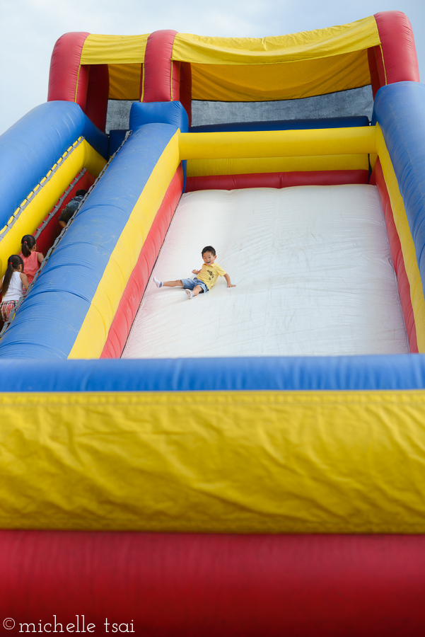 He also loves the giant slides. While watching him go down gives me definite pause. And many white hairs to add to my collection.