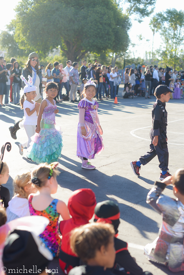 My older three had their costume parade at school first thing in the morning. Lauren as Rapunzel. She chose this costume entirely because it came with a long blond wig that she loved. And then immediately decided that she would not wear that wig at school. 