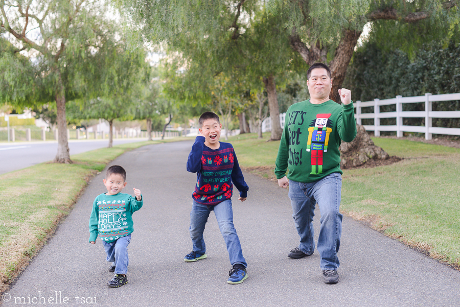 Doing leg lunges with his boys. Why, I cannot tell you for I do not know.