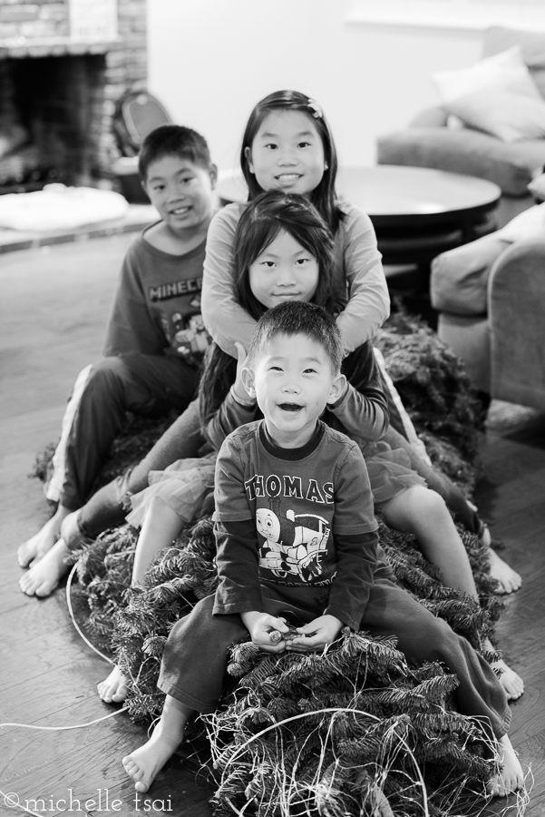 The now traditional picture of the kids sitting on the tree.