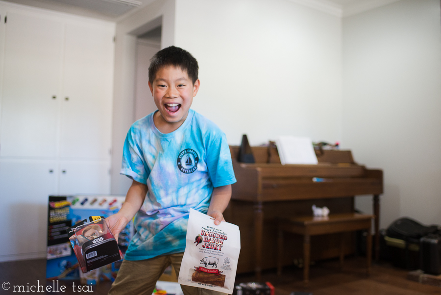 Star Wars and bacon jerky-- these are a few of his favorite things.